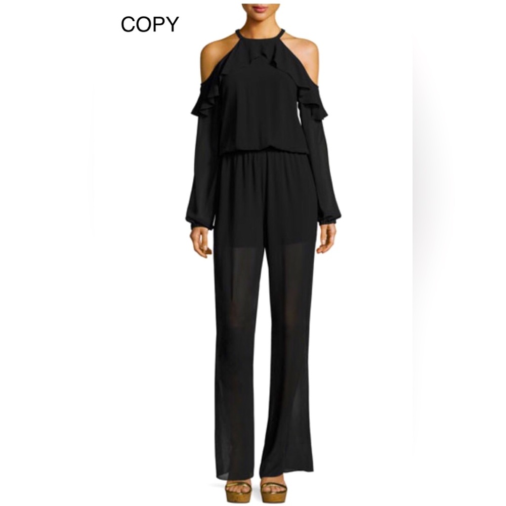 🖤MICHAEL KORS Elegant Long Slv Cold Shouldr Full-Length Flare Leg Pant Jumpsuit